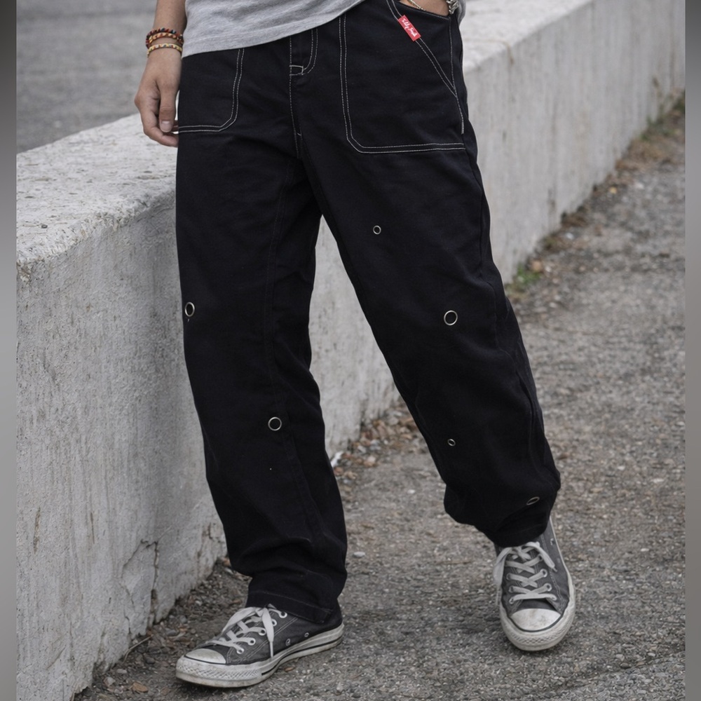Teddy Fresh Black Rivet Utility Pants Size 32 Unisex Streetwear 28" Inseam